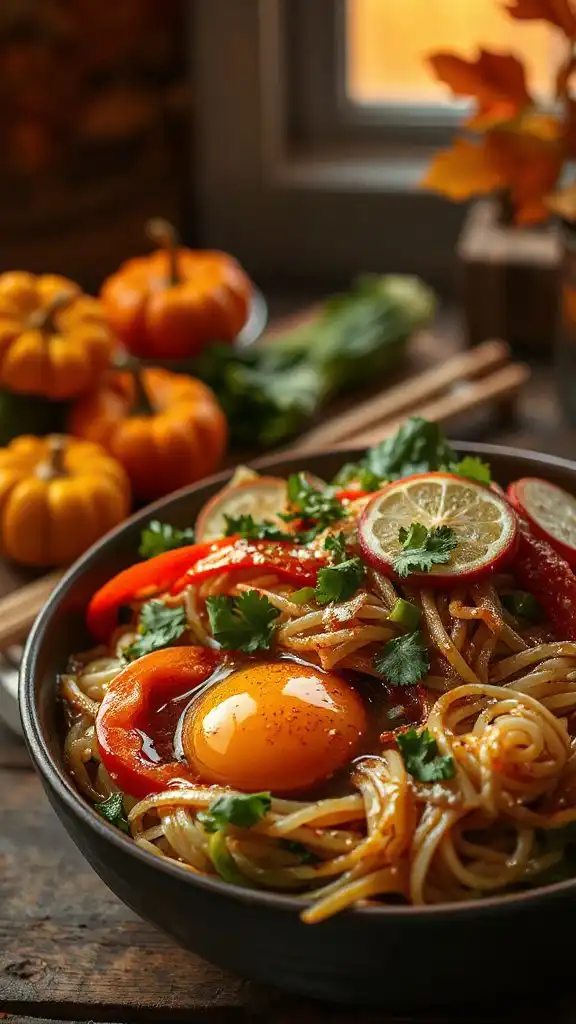 autumn vegetable rice noodle stir fry