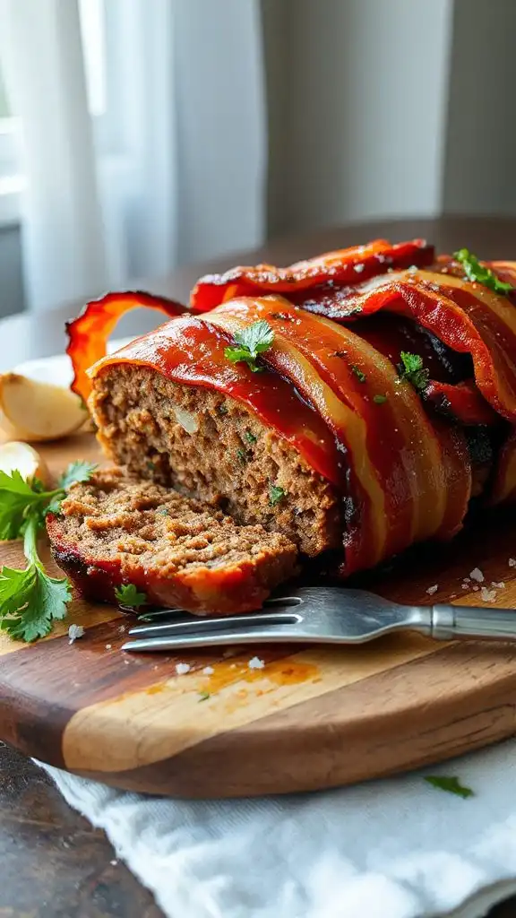 bacon wrapped savory meatloaf