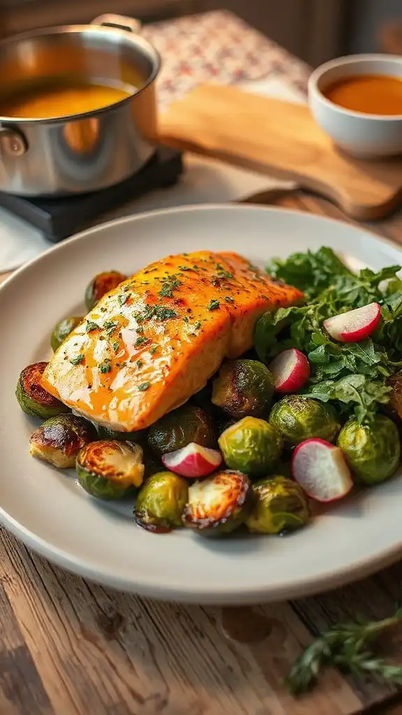 baked salmon and brussels sprouts