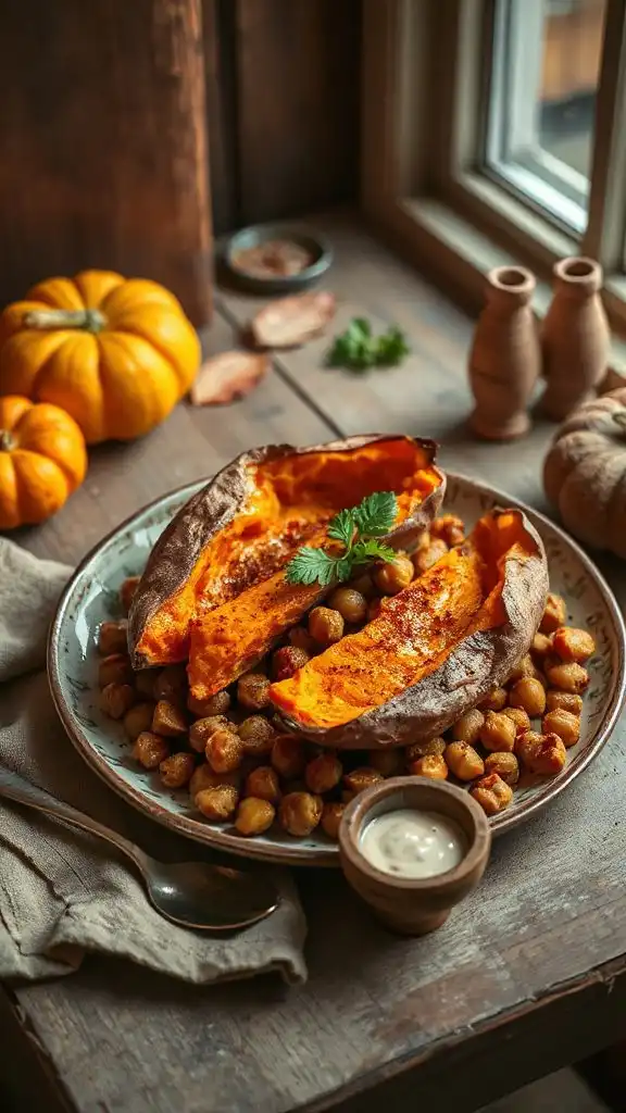 baked sweet potatoes stuffed chickpeas