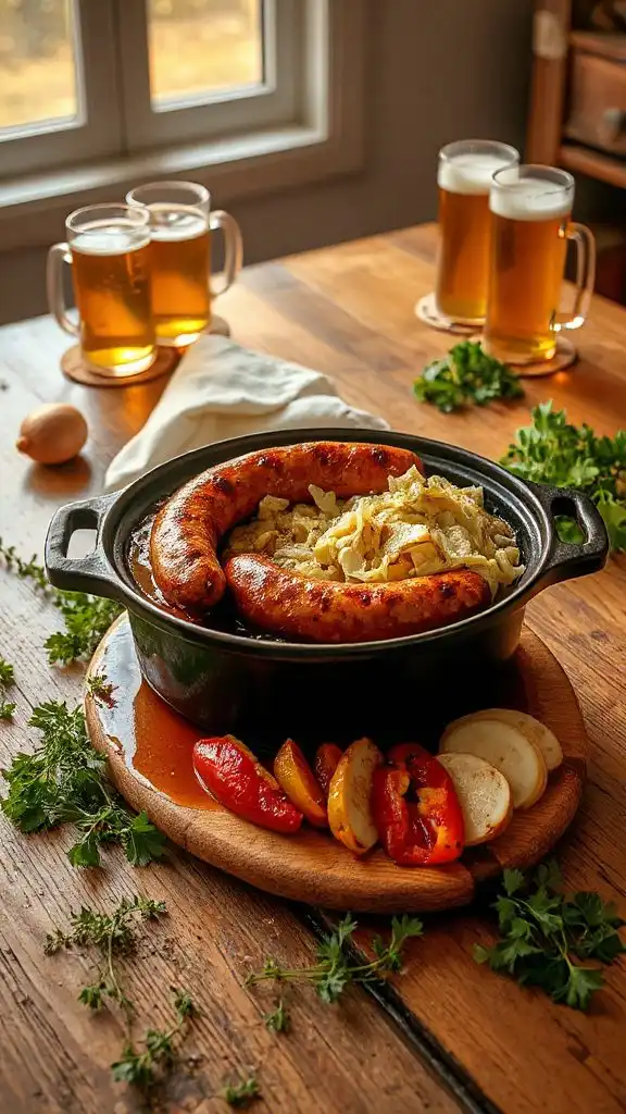 beer braised bratwurst dish beer braised bratwurst dish