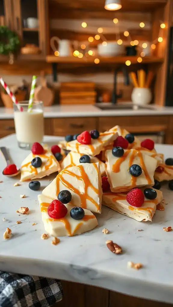 berry infused yogurt bark slices