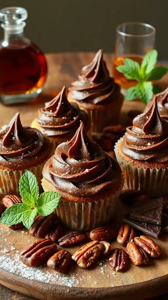 bourbon chocolate pecan cupcakes