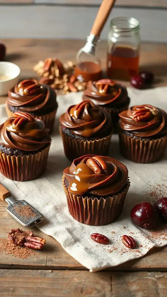 bourbon infused chocolate pecan cupcakes