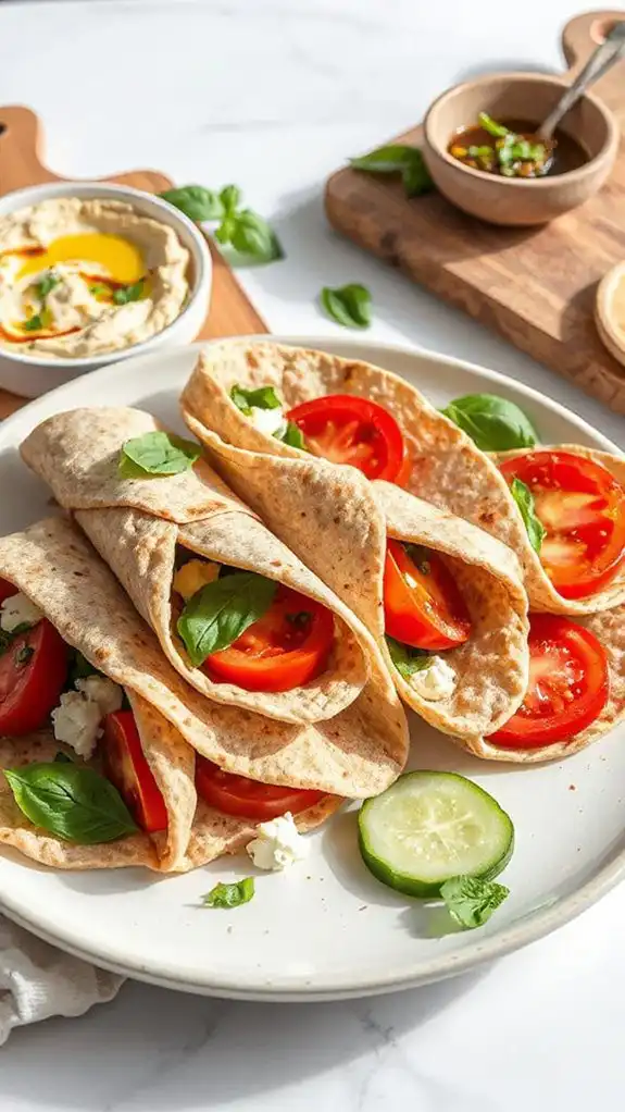 caprese inspired hummus tortilla wrap