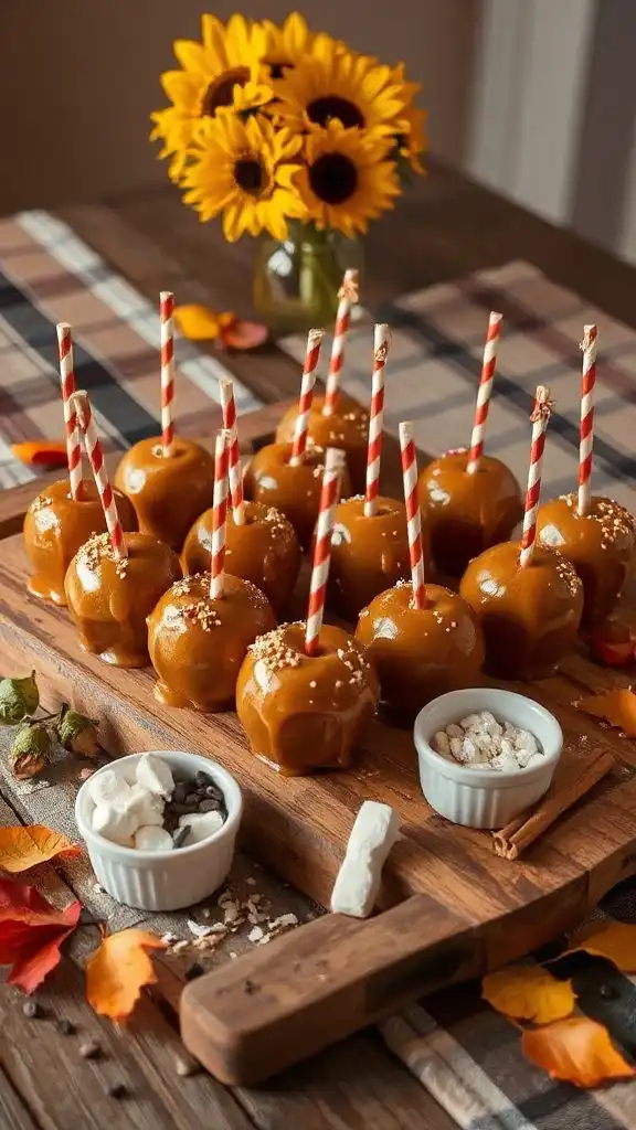 caramel dipped festive apple pops