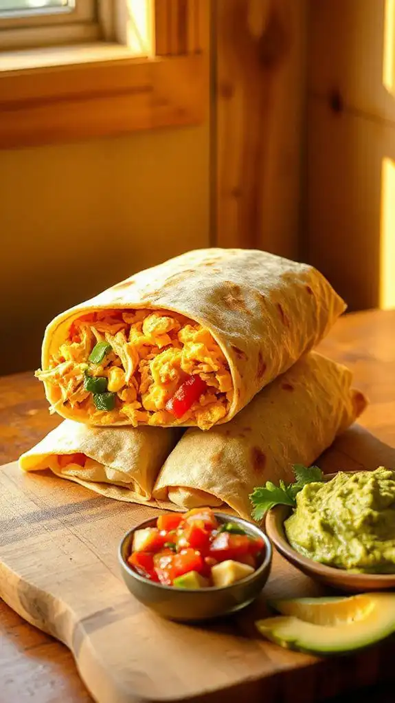 cheesy chicken egg burritos