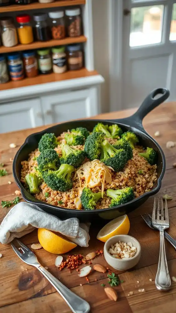 cheesy quinoa broccoli skillet