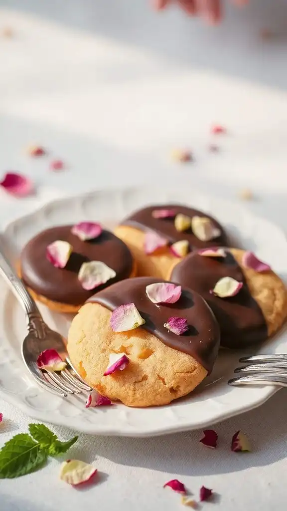 chocolate dipped floral cookies