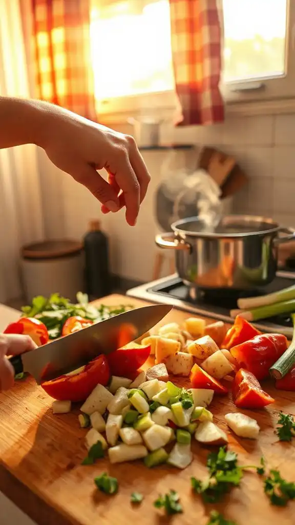 chop vegetables for chowder chop vegetables for chowder