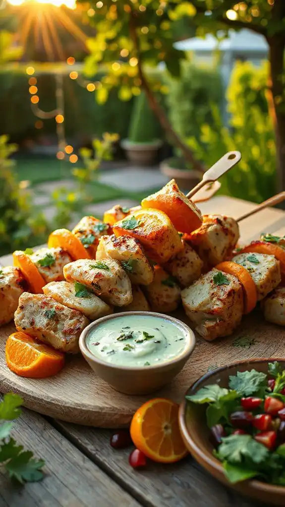 cilantro sauce complements skewers