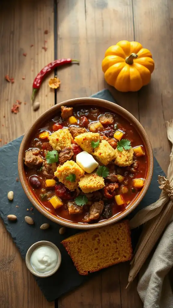 comforting chili with cornbread