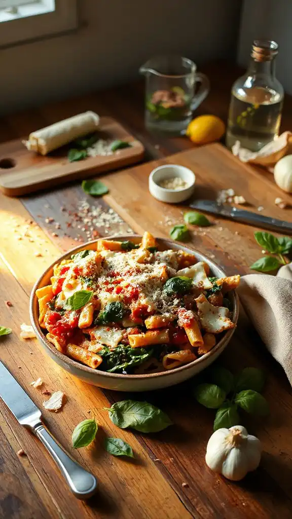 comforting spinach ziti dish