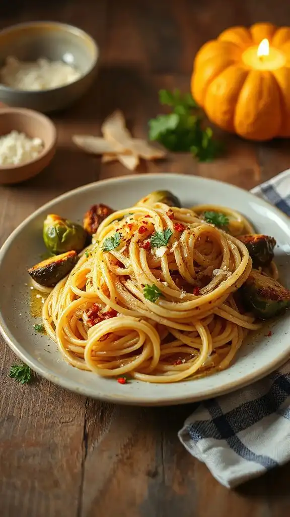 cozy pasta with brussels sprouts