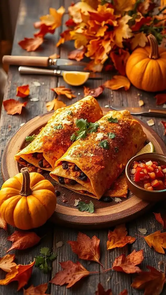 cozy pumpkin black bean enchiladas