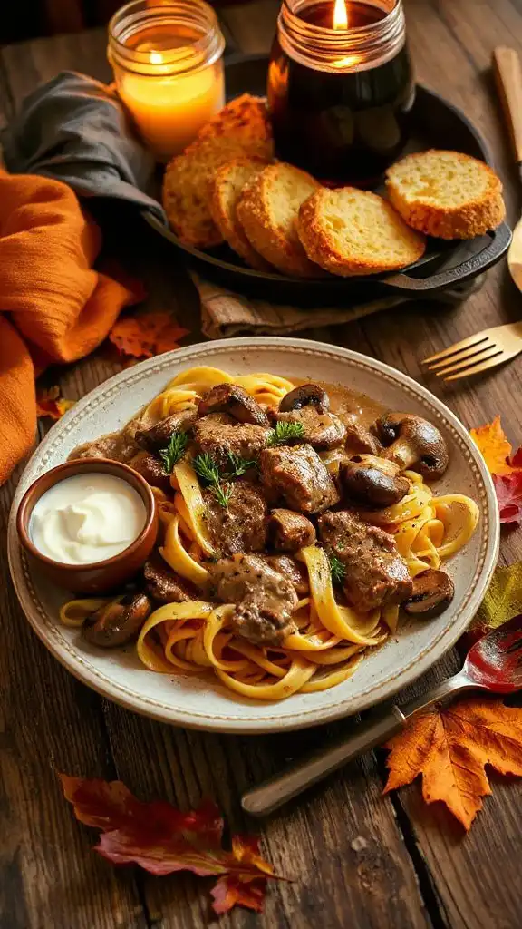 creamy beef mushroom noodles