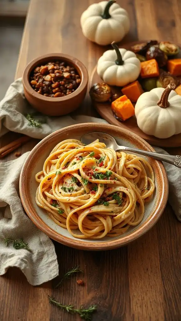 creamy garlic lentil pasta