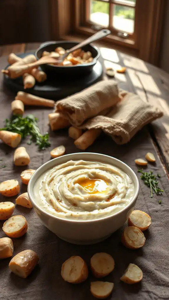 creamy garlic parsnip mash