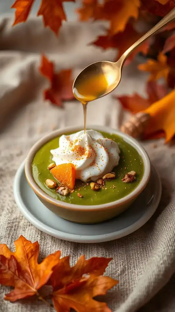 creamy matcha pumpkin pudding