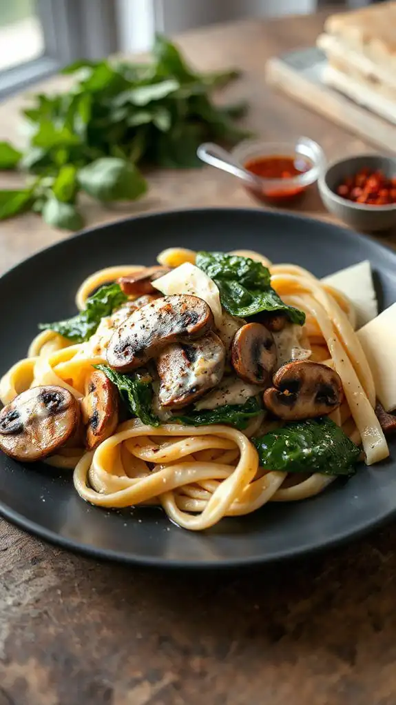 creamy mushroom spinach fettuccine