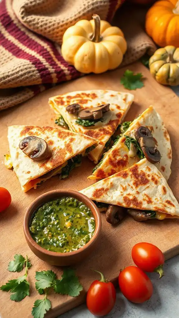 creamy mushroom spinach quesadillas