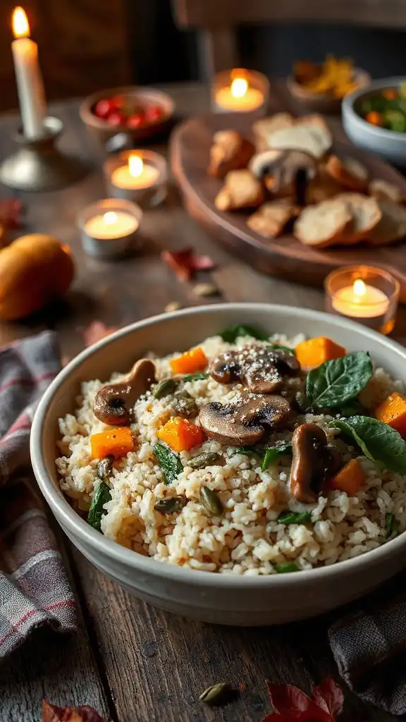 creamy mushroom spinach rice bowl