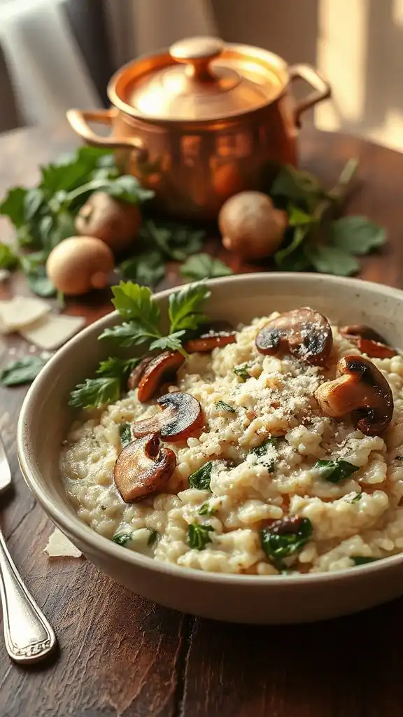 creamy mushroom spinach risotto