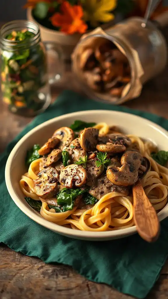 creamy mushroom spinach stroganoff
