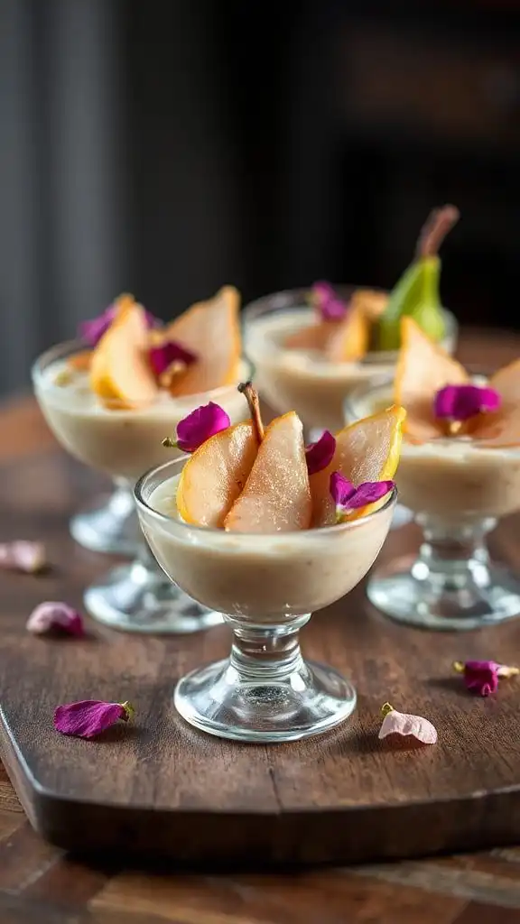 creamy pear rosewater pudding