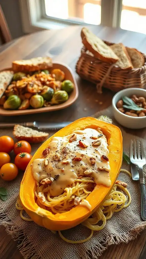creamy pumpkin alfredo spaghetti
