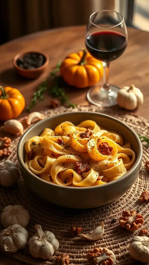 creamy pumpkin garlic pasta