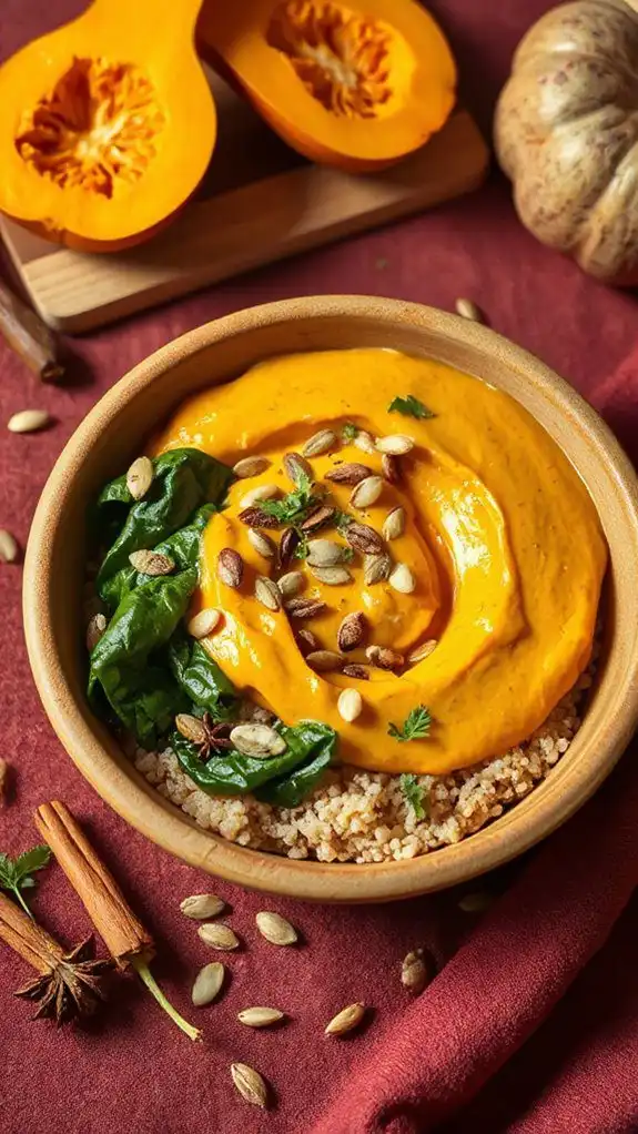 creamy pumpkin spinach bowl