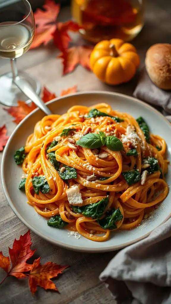 creamy pumpkin spinach pasta