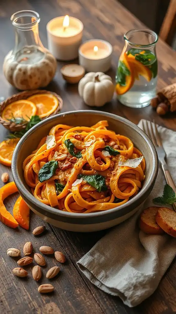 creamy pumpkin spinach pasta