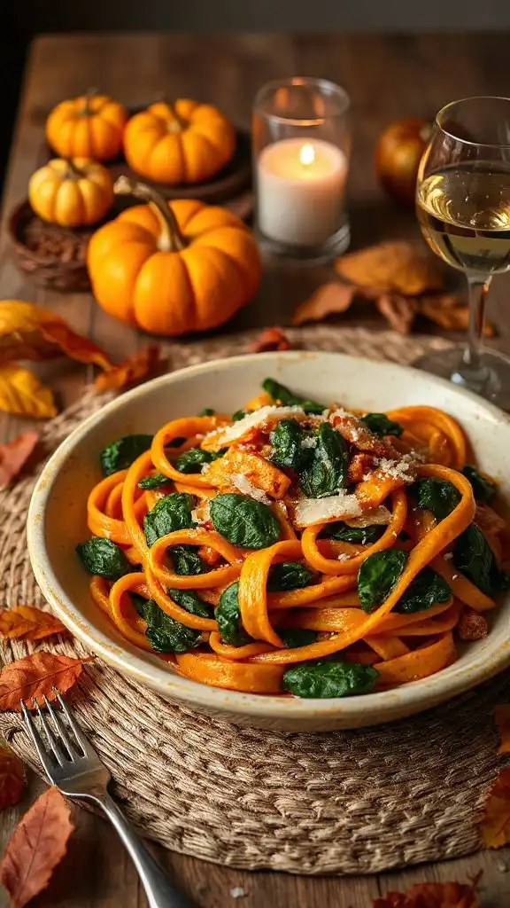 creamy pumpkin spinach pasta