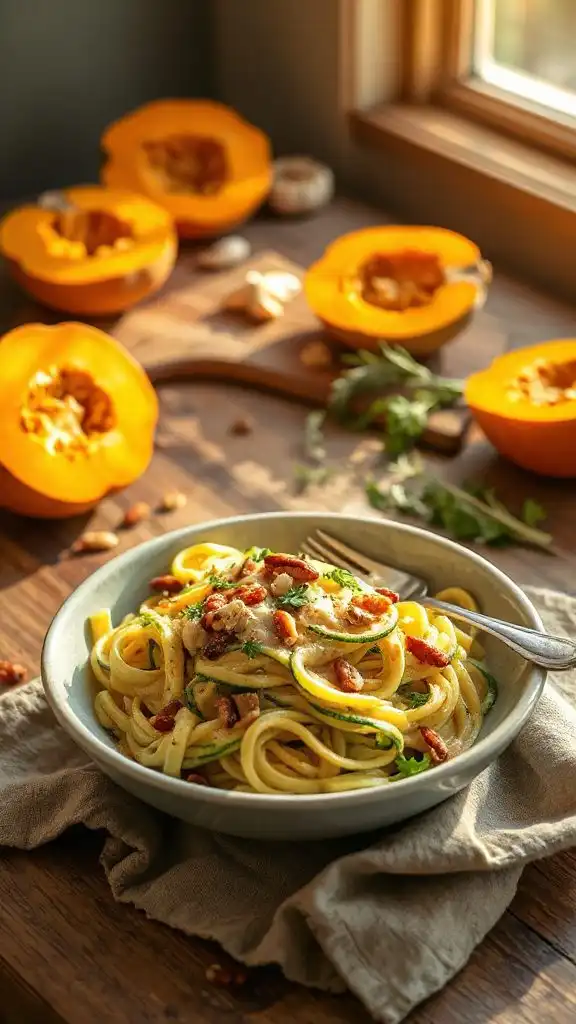 creamy pumpkin zucchini noodles