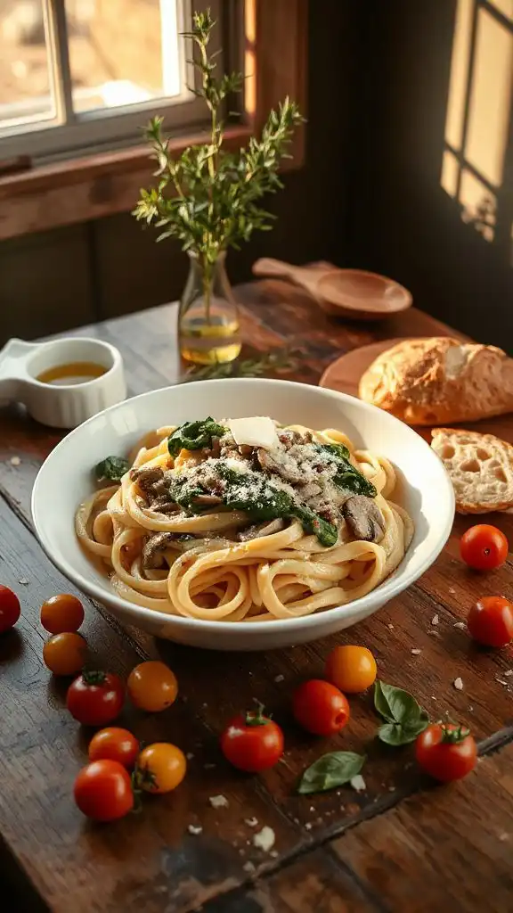 creamy spinach mushroom pasta