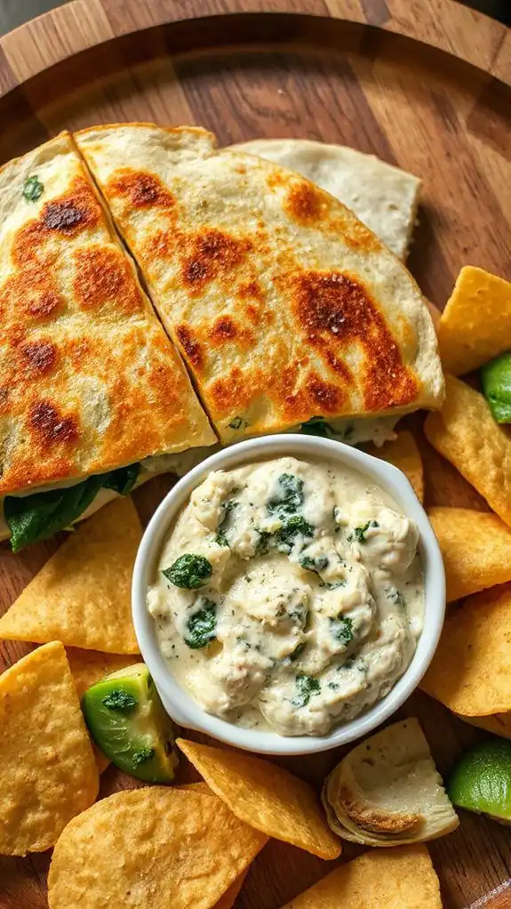 crispy cheesy spinach quesadillas