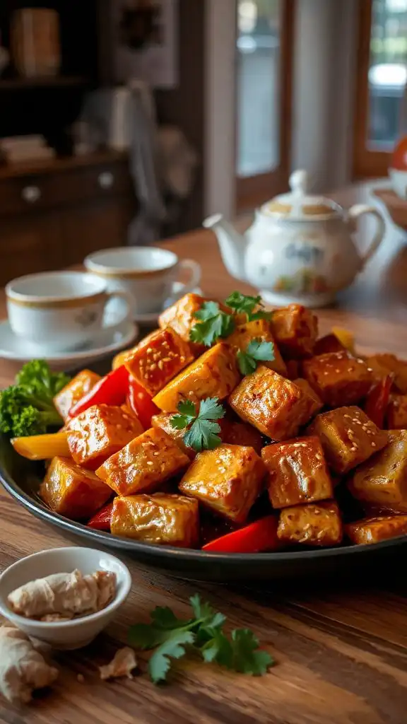 crispy tofu in sesame ginger sauce