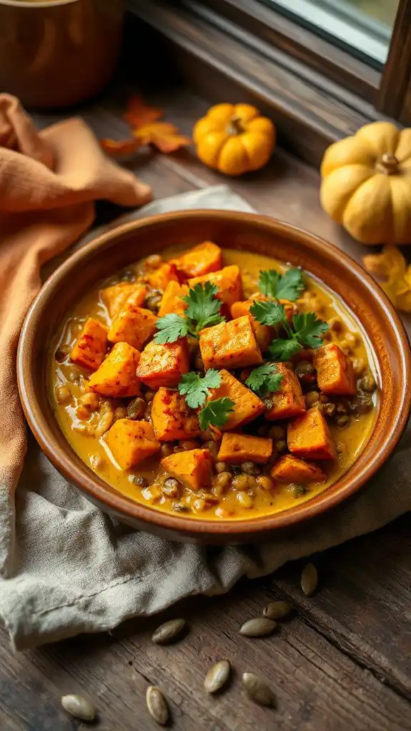 curried lentil sweet potato bowl