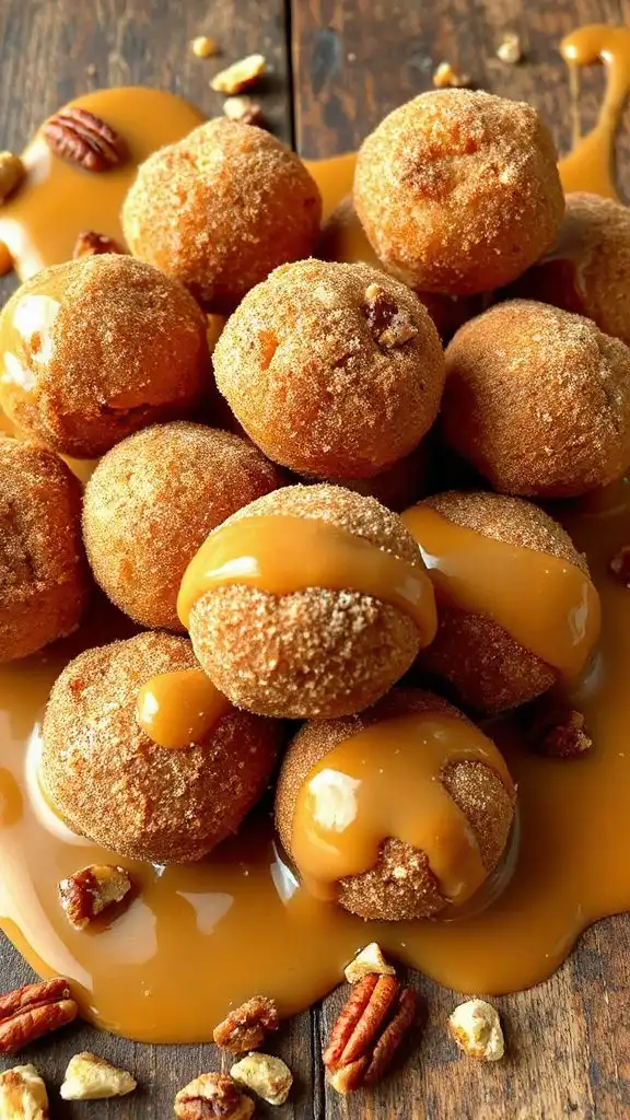drizzle caramel over doughnuts