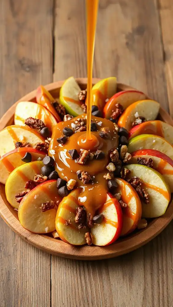 drizzling caramel over nachos