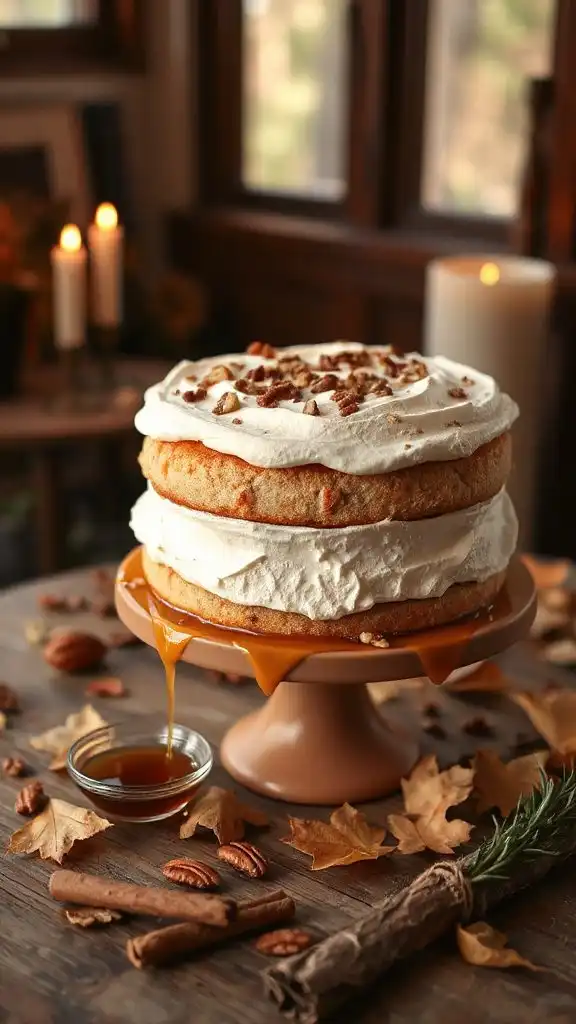 fall inspired maple pecan cake
