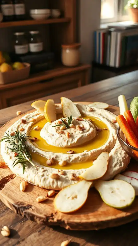 fall inspired pear hummus dip