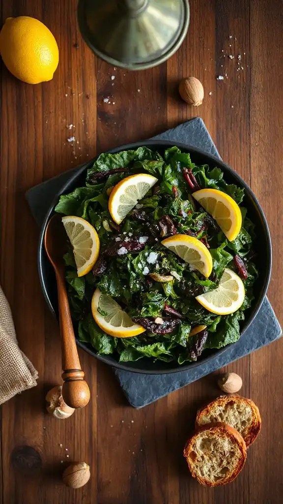 garlic infused braised fall greens