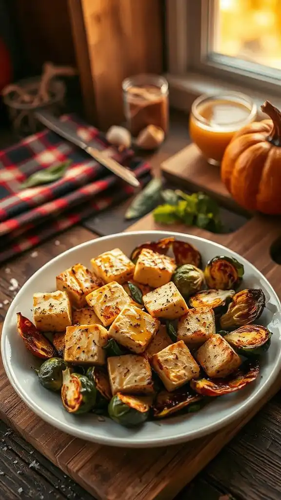 garlic sage tofu brussels sprouts