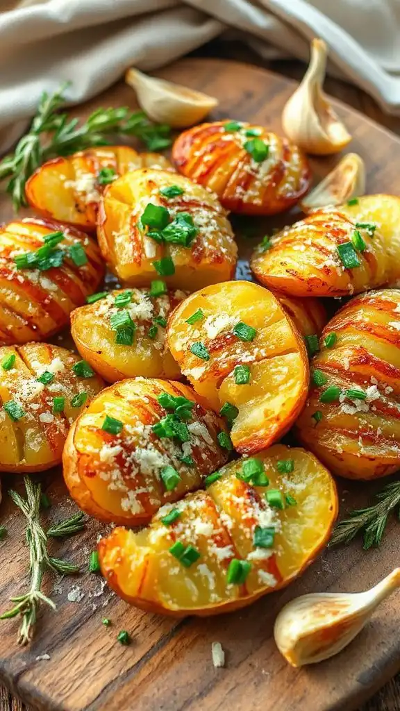 garnished garlic parmesan potatoes