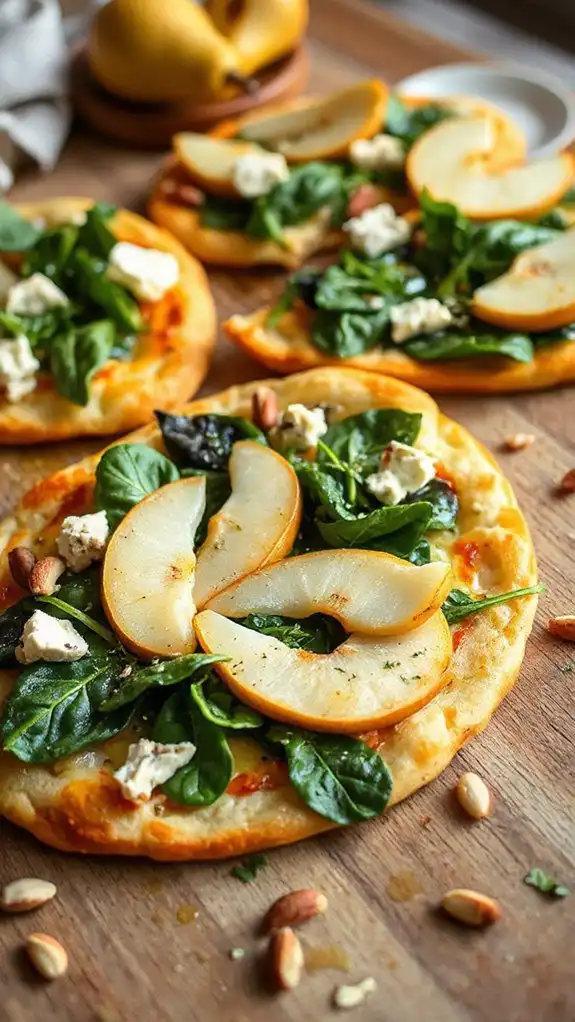 gourmet spinach and pear pizza