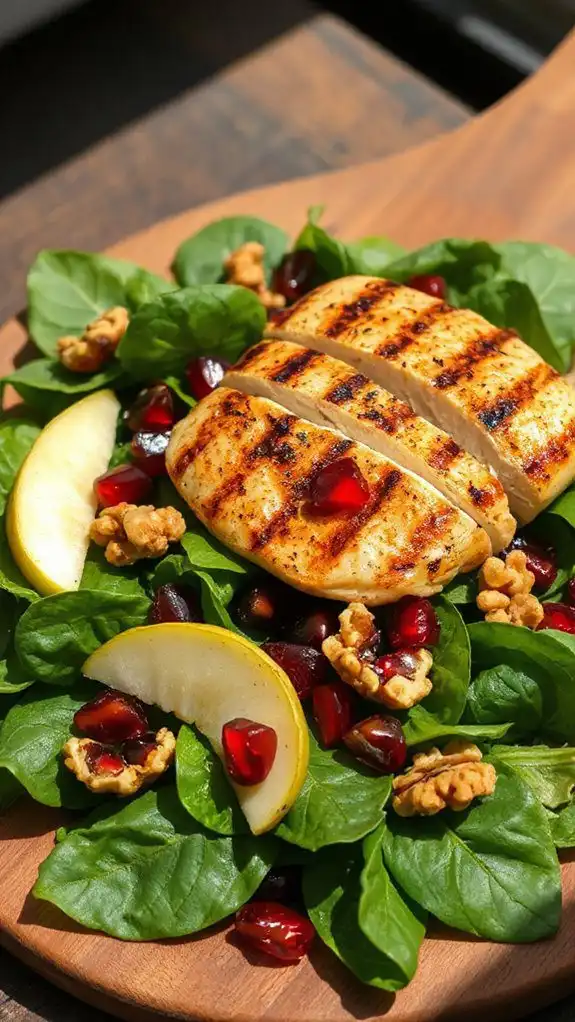 grilled chicken pomegranate spinach salad