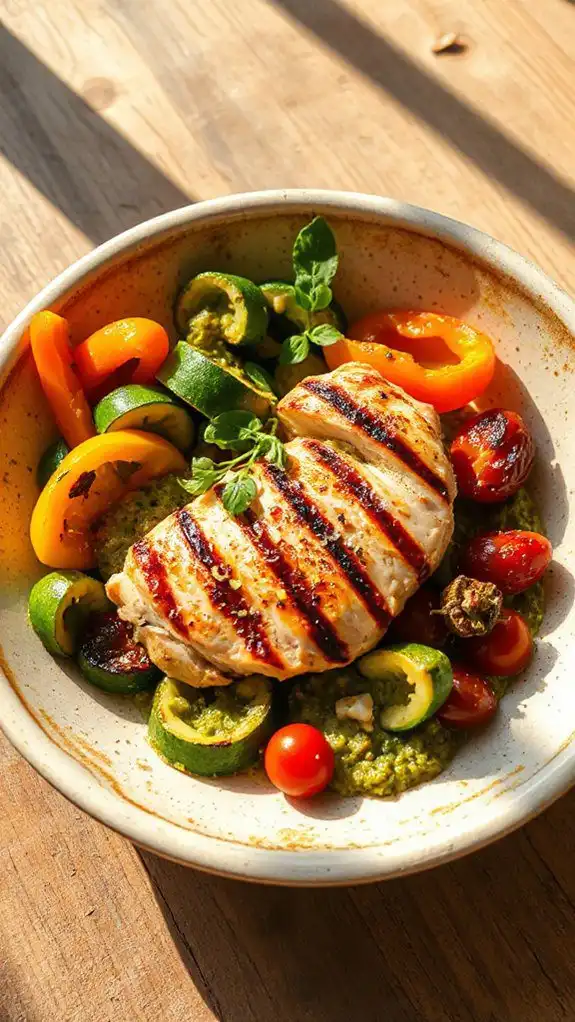 grilled chicken vegetable pesto bowl